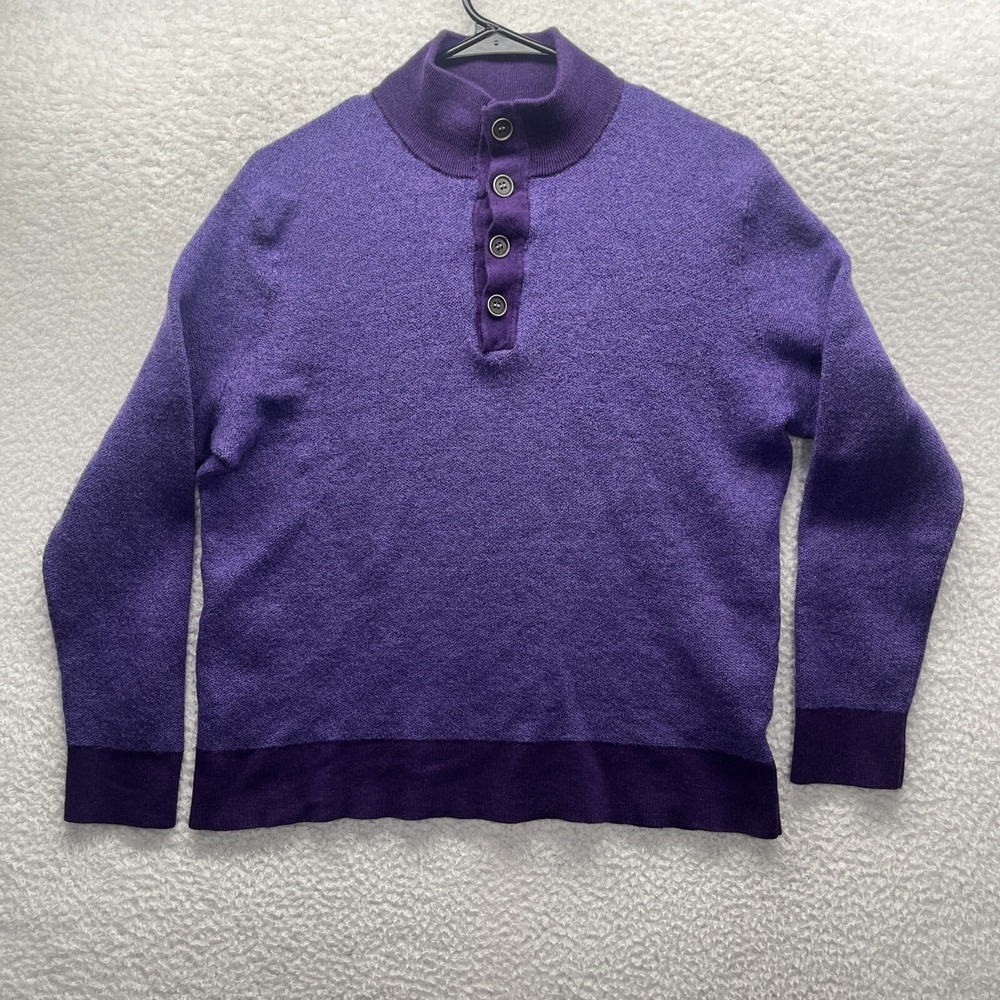 Untuckit Sweater Adult XL Purple Extra Fine Merino Wool 1/4 Button Soft Pullover